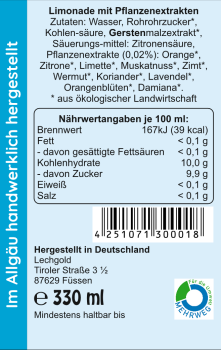 Preview: Nährwerttabelle, Zutatenverzeichnis
