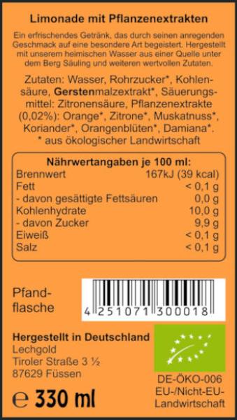 Nährwerttabelle, Zutatenverzeichnis